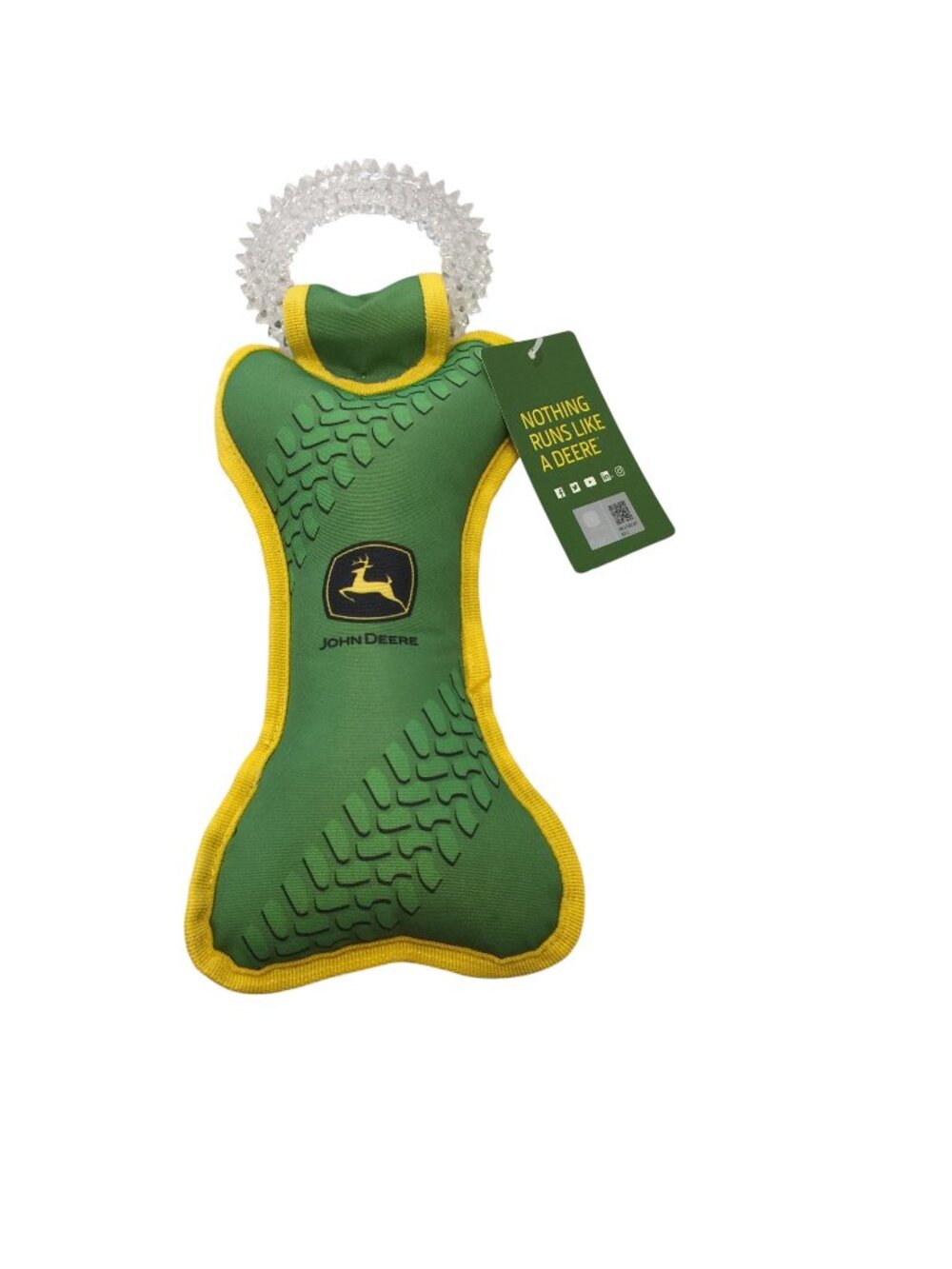 JOHN DEERE Canvas Bone Shape Tug Ring Squeak 12" Dog Toy Nothing Runs Like a Dee